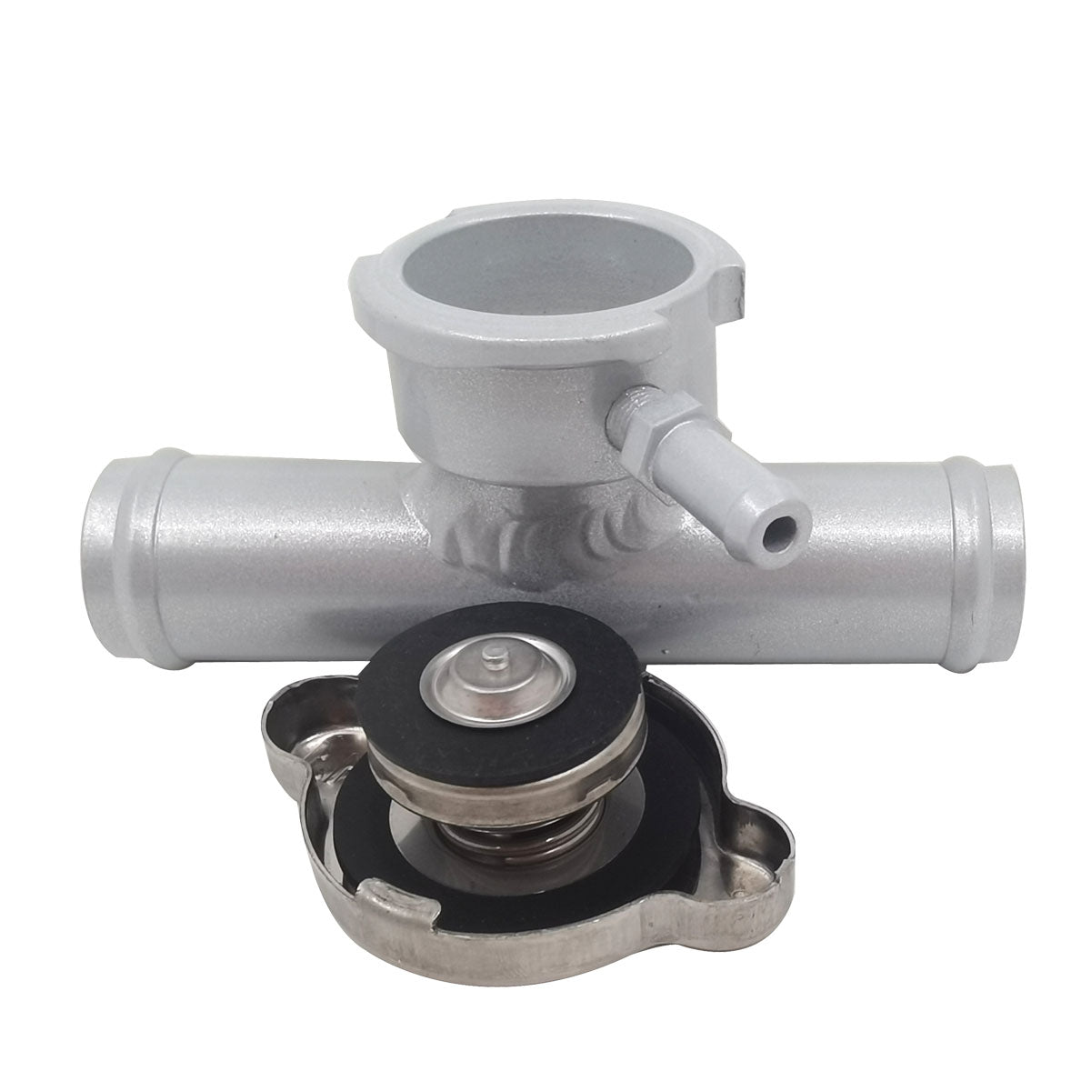 25mm 1" OD Aluminum In Line Radiator Hose Filler Neck With 1.1Bar Cap Silver RACMOTO