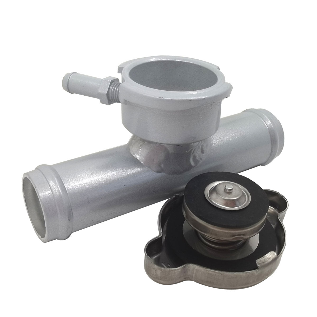 25mm 1" OD Aluminum In Line Radiator Hose Filler Neck With 1.1Bar Cap Silver RACMOTO